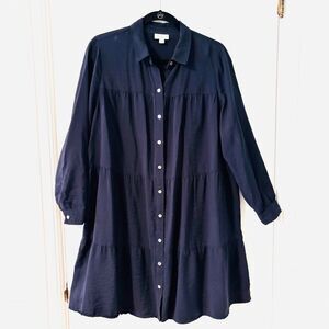 J. Jill M Petite dark navy button front tiered dress with collar